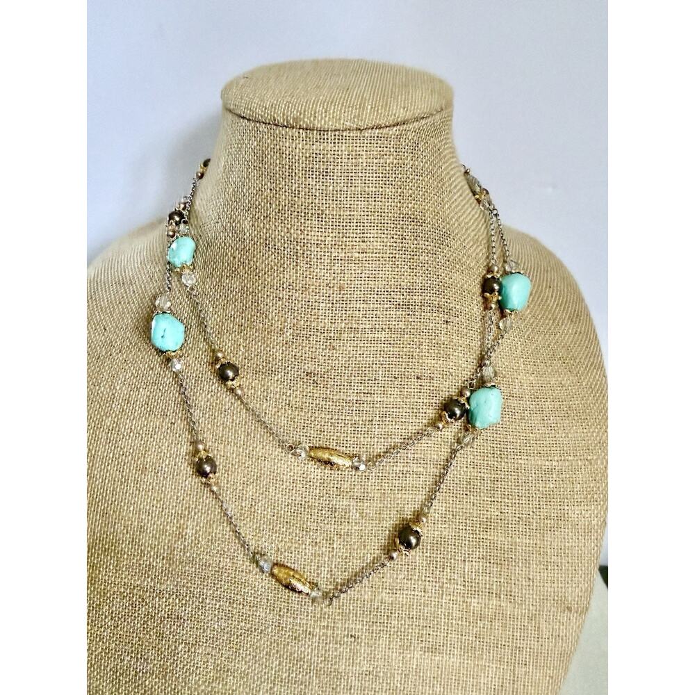 Brighton Silver & Turquoise Assorted Bead Crystal Necklace 43-45" ~ NEW No Tag